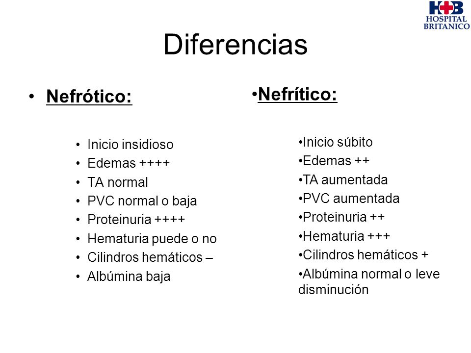 diferencias entre sindrome nefrotico y nefritico en pediatria
